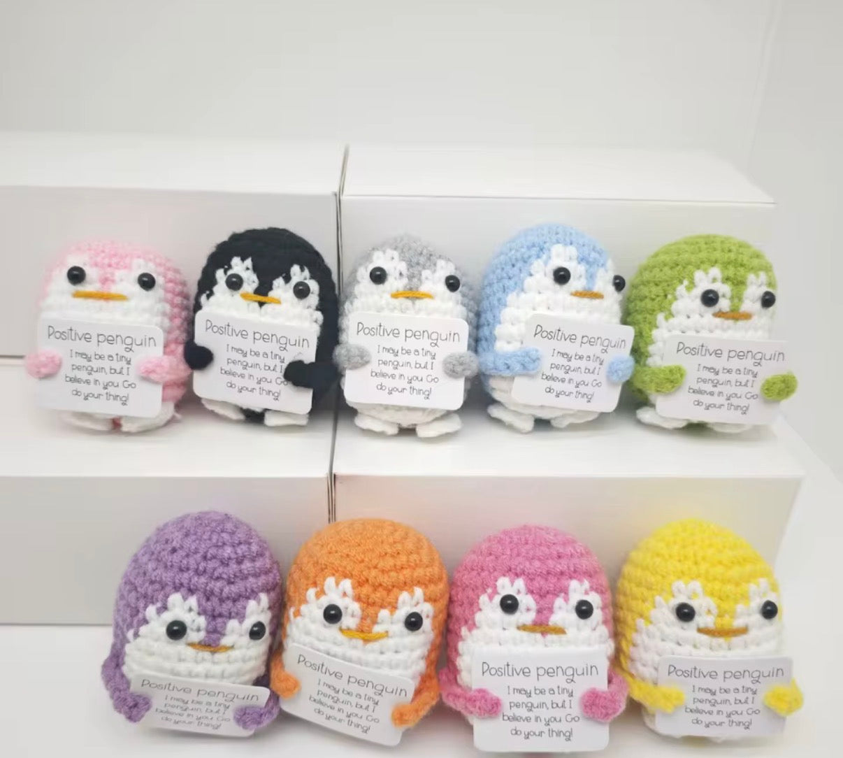 Positive Penguin Crochet Keychain in multiple colors