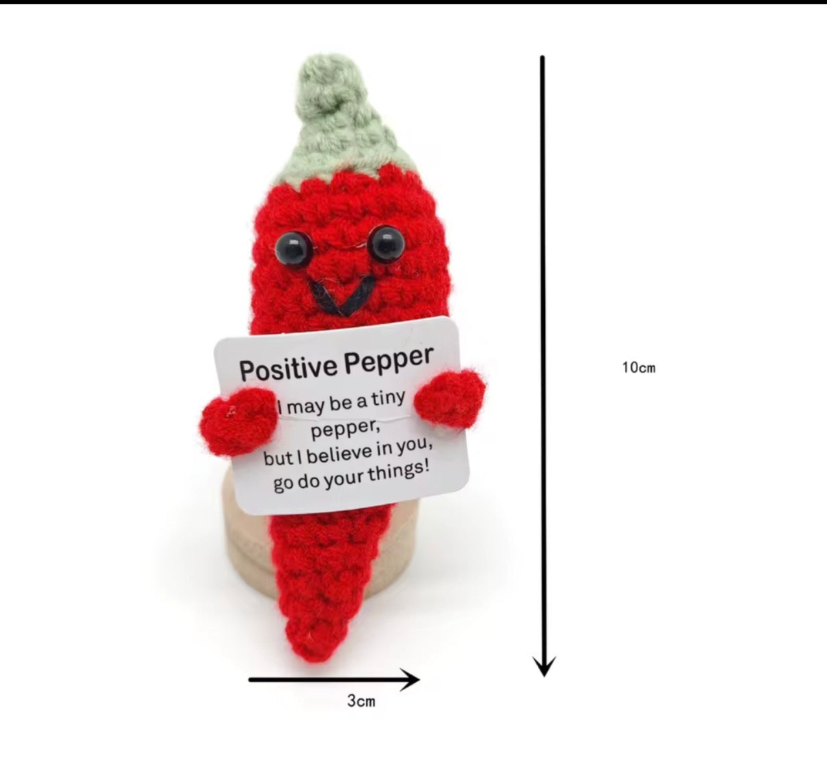 Positive Pepper Crochet Keychain with affirmation card
