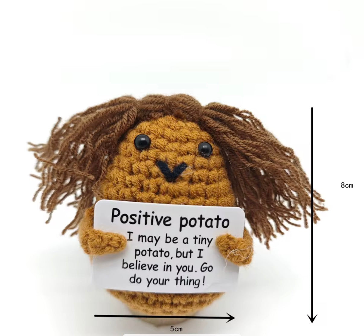 Positive Potato Crochet Keychain (Wild Hair) with affirmation card