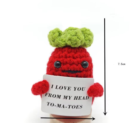 Positive Tomato Crochet Keychain with affirmation card