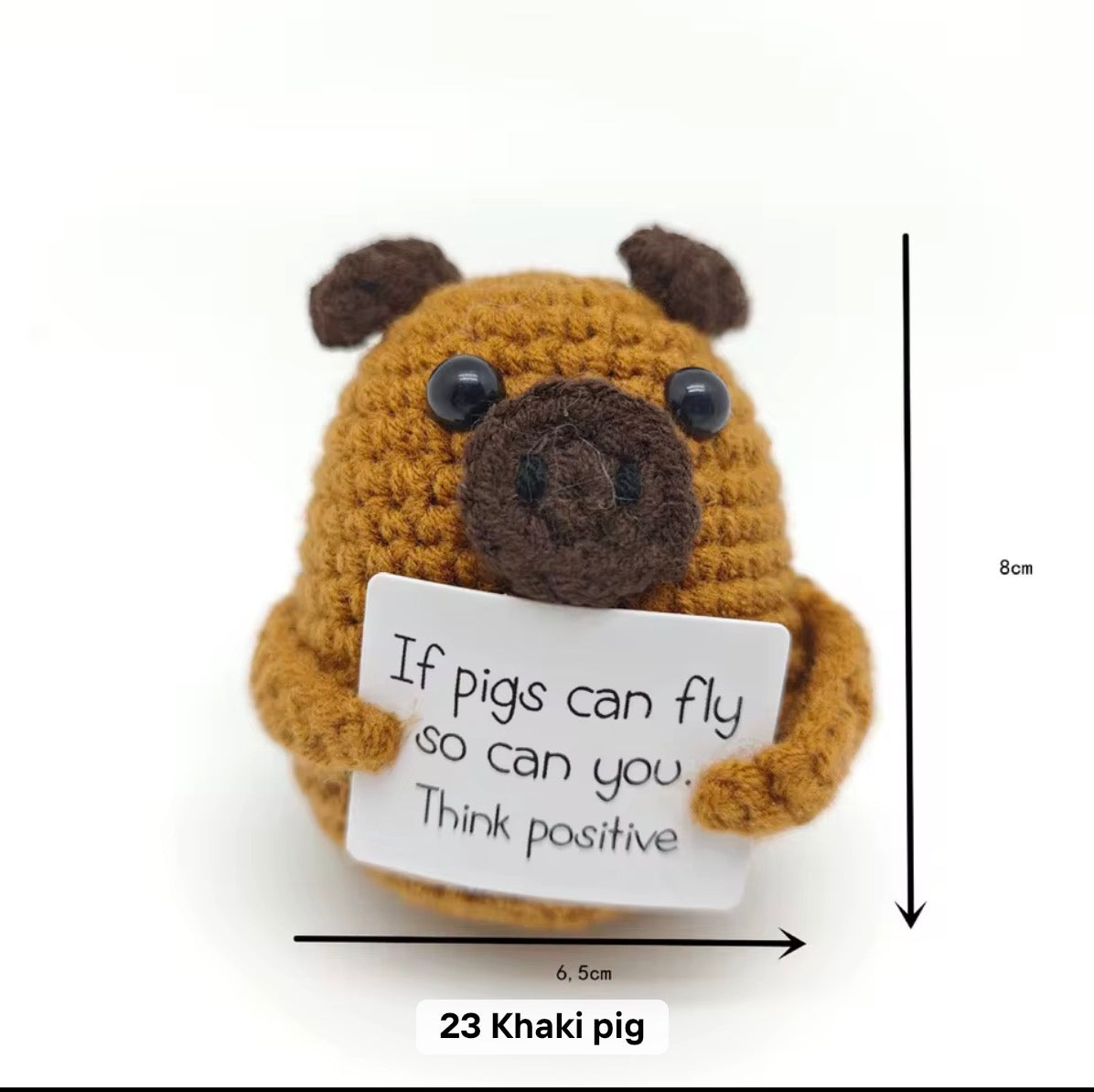 Positive Pig Crochet Keychain with affirmation card