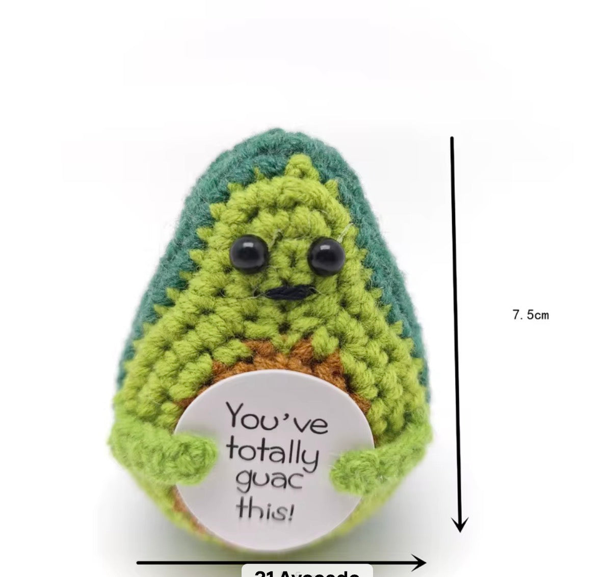 Positive Avocado Crochet Keychain with affirmation card