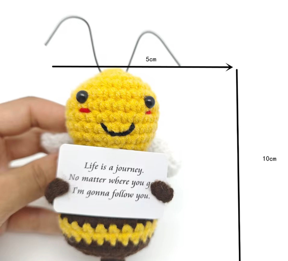 Positive Bee Journey Crochet Keychain with affirmation card