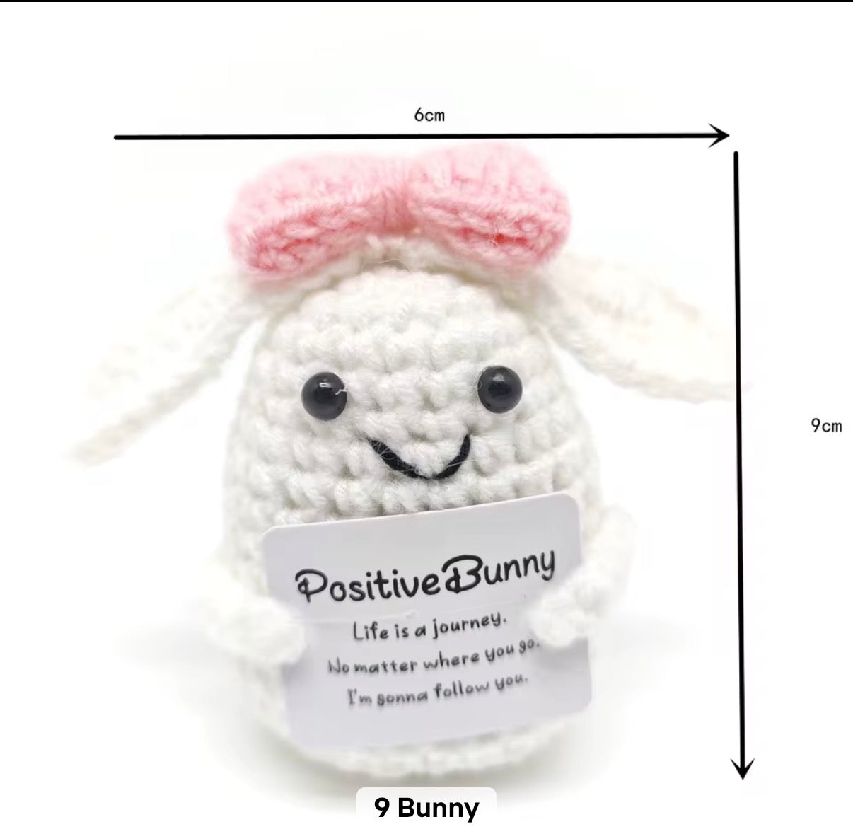 Positive Bunny Crochet Keychain with affirmation card