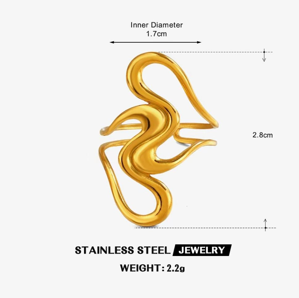 Molten Wave Statement Ring — Gold