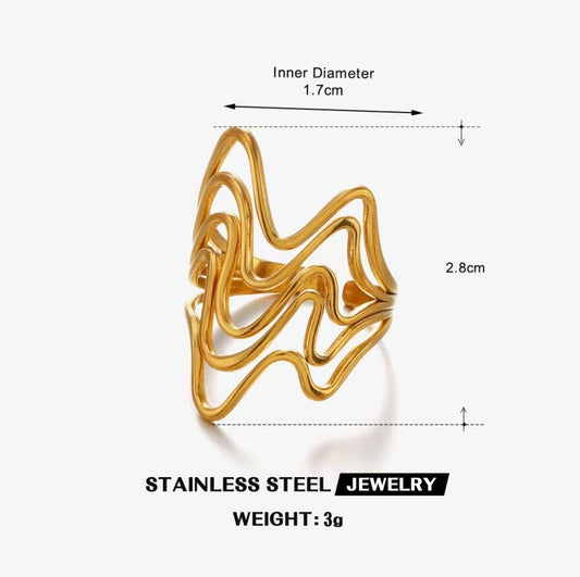 Rippling Wave Multi-Band Ring — Gold