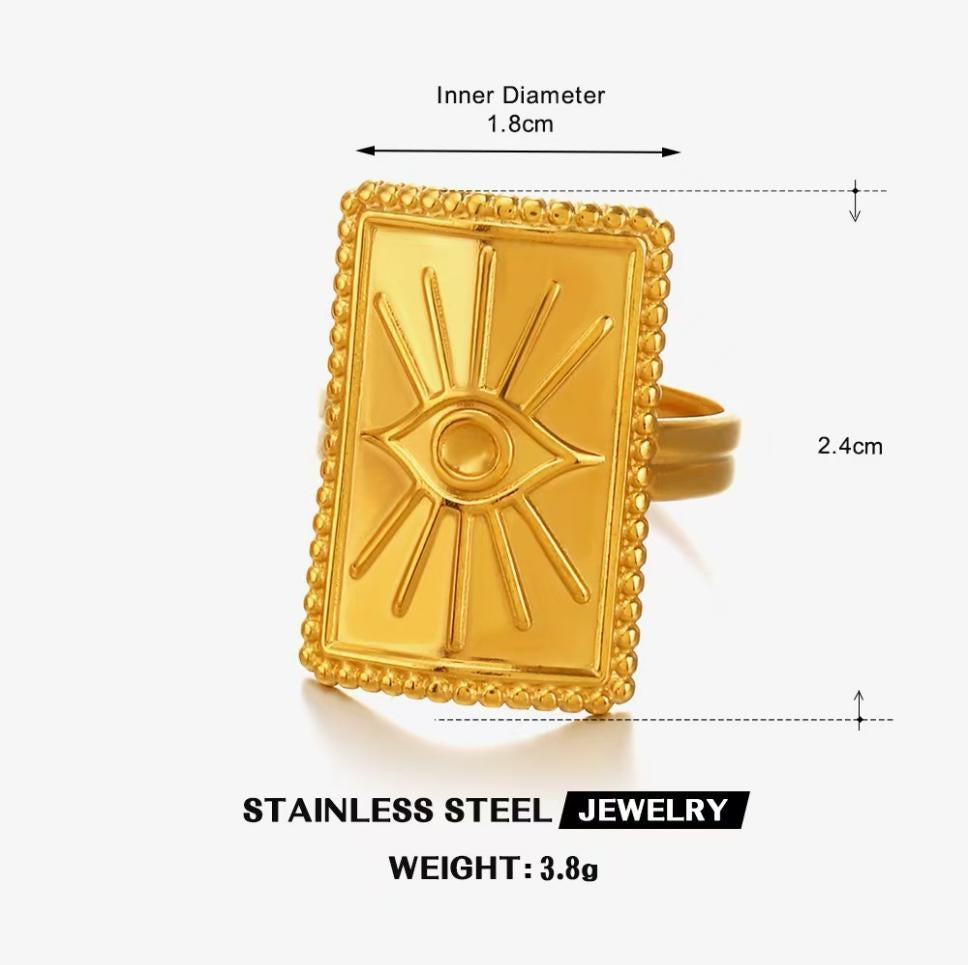 Evil Eye Tablet Signet Ring — Gold
