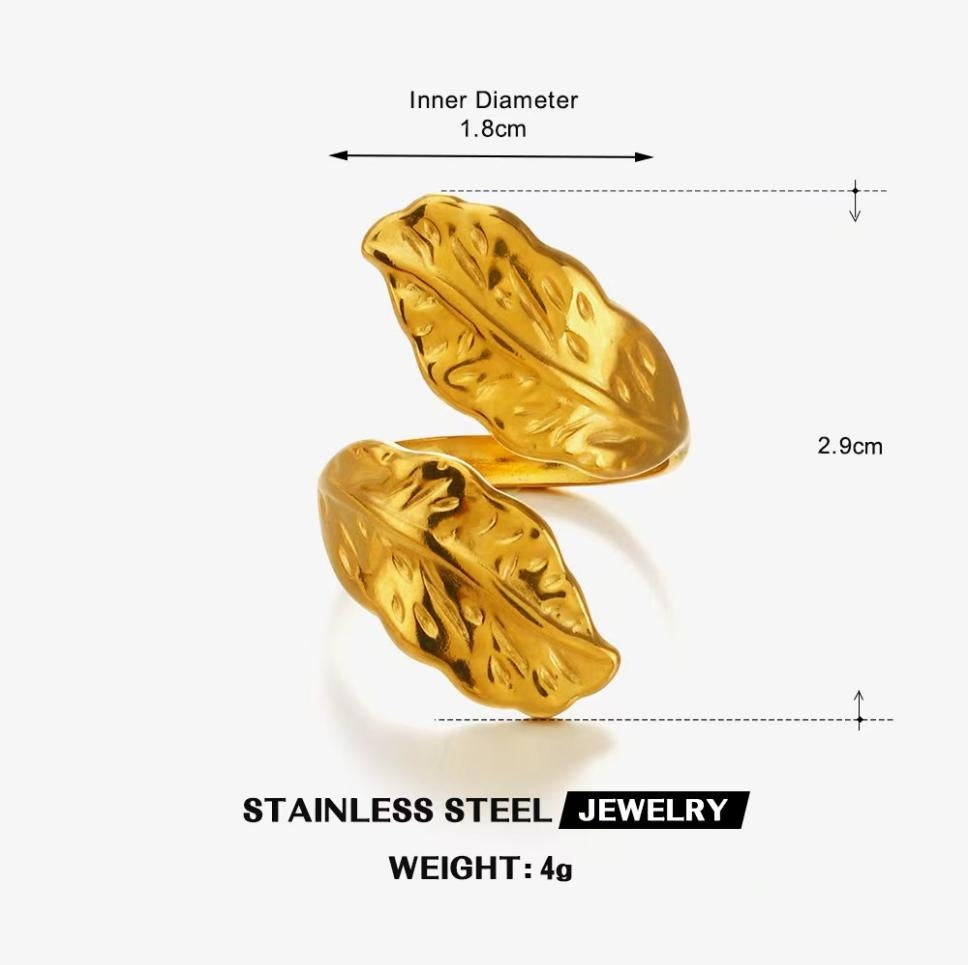 Double Leaf Wrap Ring — Gold