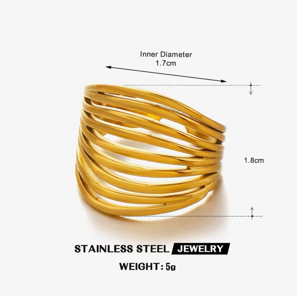Multi-Strand Wave Wide Band Ring — Gold