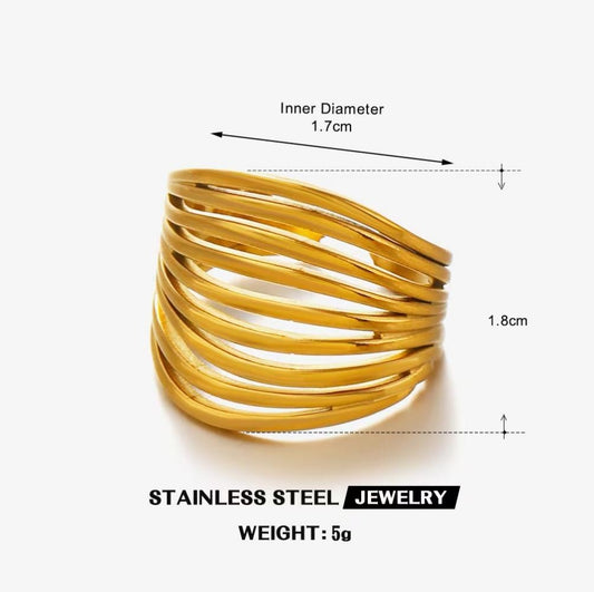 Multi-Strand Wave Wide Band Ring — Gold