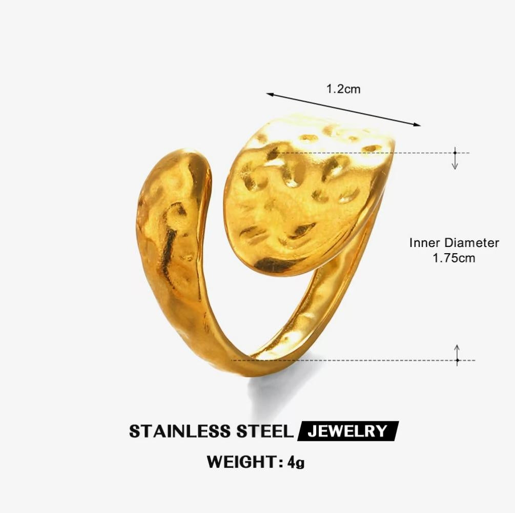 Hammered Bypass Wrap Ring — Gold