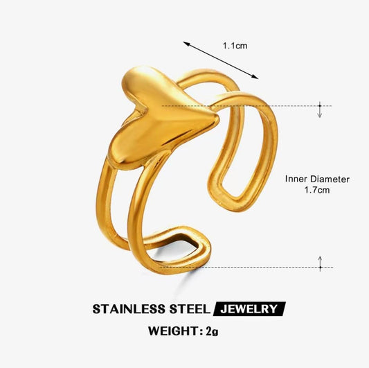 Floating Heart Double-Band Ring — Gold