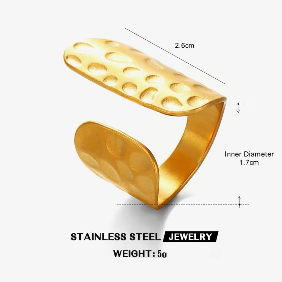 Hammered Wrap Bypass Ring — Gold