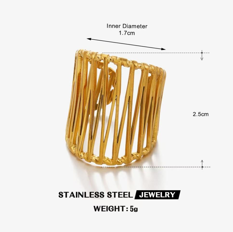 Woven Wire Cage Wide Ring — Gold