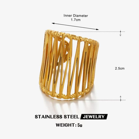 Woven Wire Cage Wide Ring — Gold