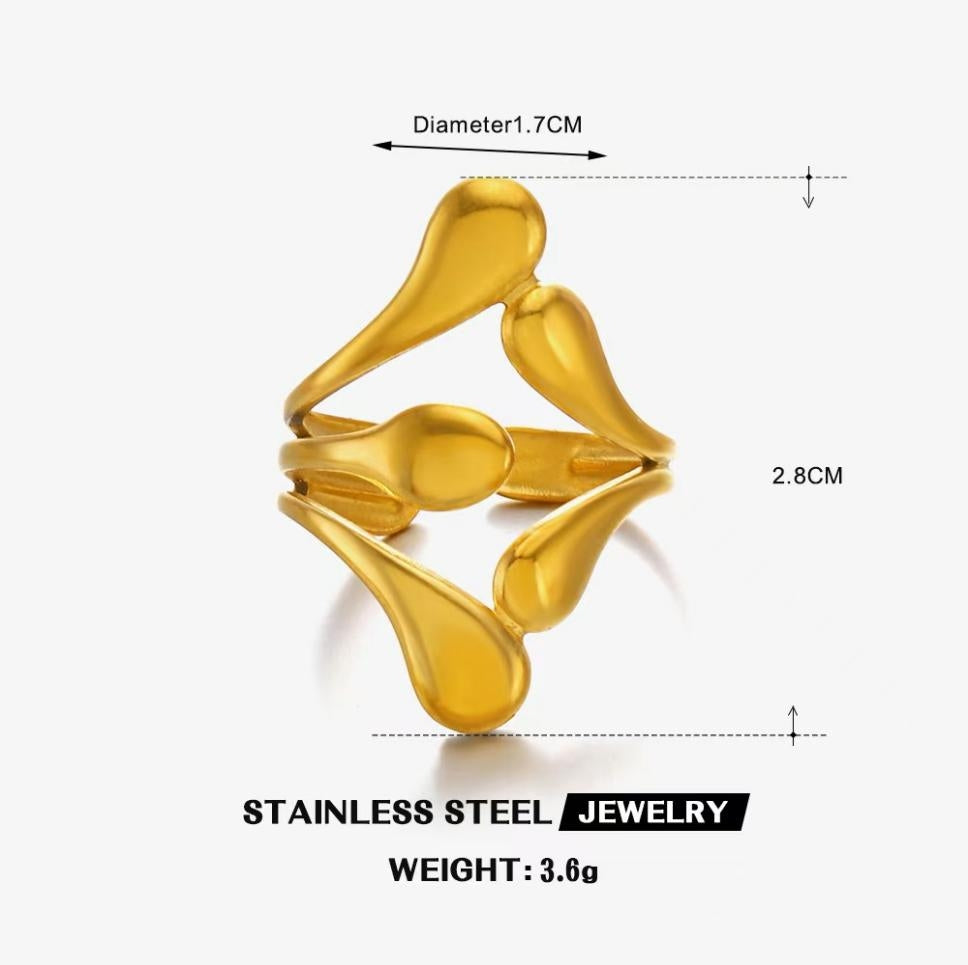 Cascading Teardrop Leaf Ring — Gold