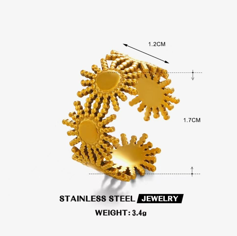 Sunburst Beaded Open Ring — Gold