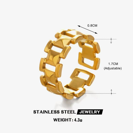 Chain-Link Watchband Ring — Gold