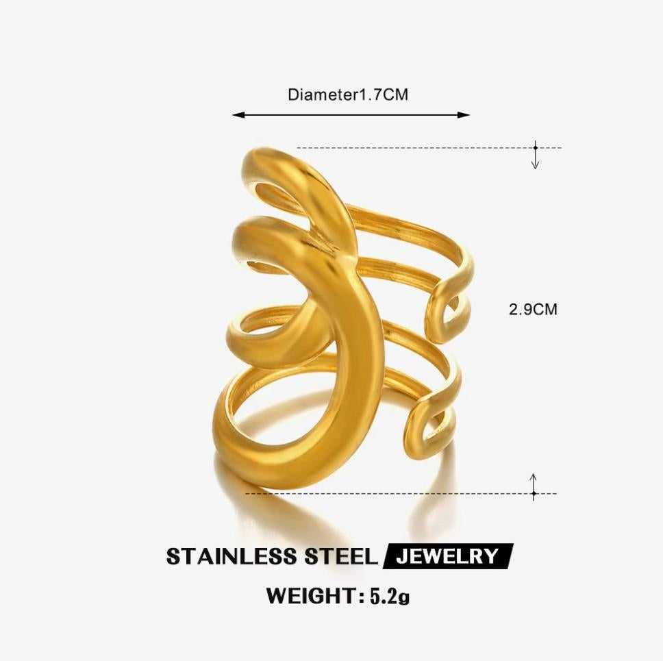 Cascading Swirl Statement Ring — Gold