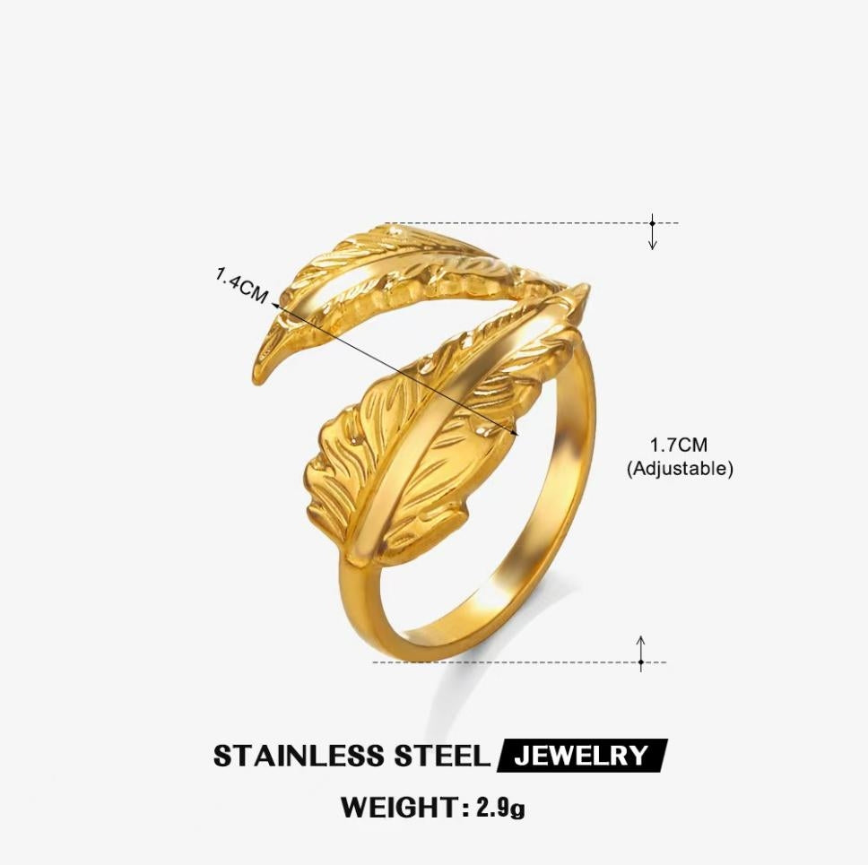 Wrapped Feather Adjustable Ring — Gold