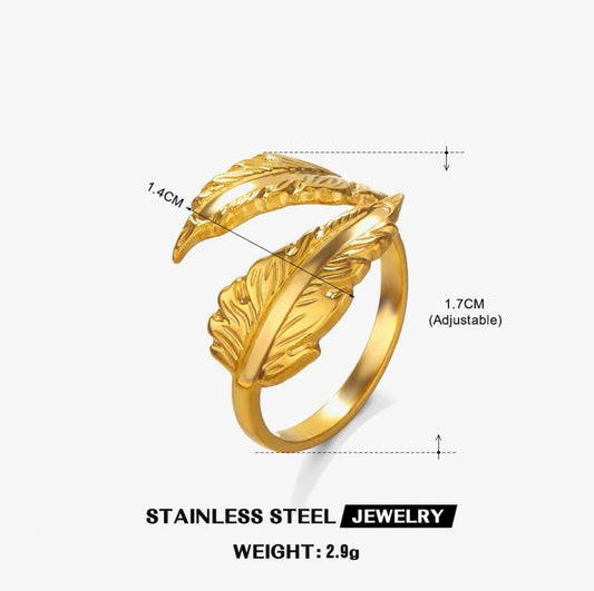 Wrapped Feather Adjustable Ring — Gold