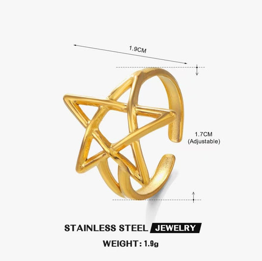 Pentagram Star Adjustable Ring — Gold