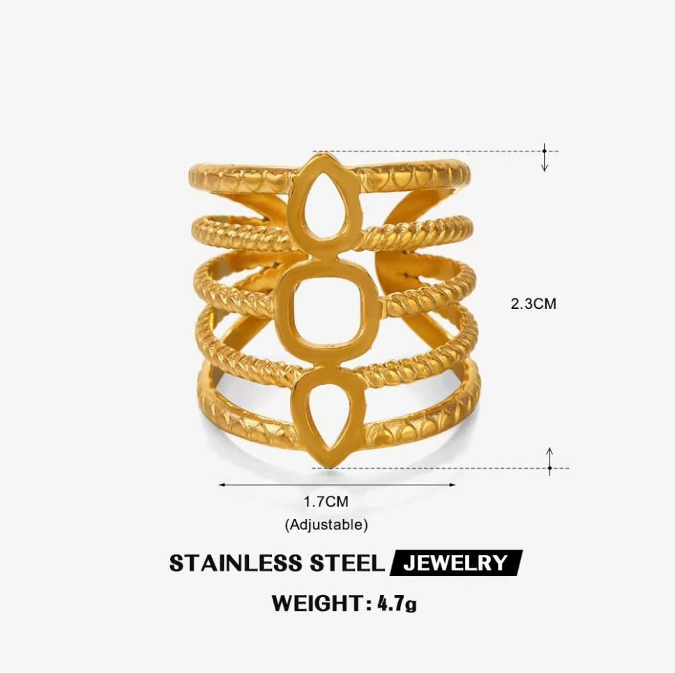 Tiered Teardrop Cage Ring — Gold