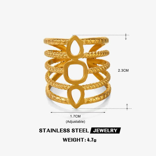 Tiered Teardrop Cage Ring — Gold