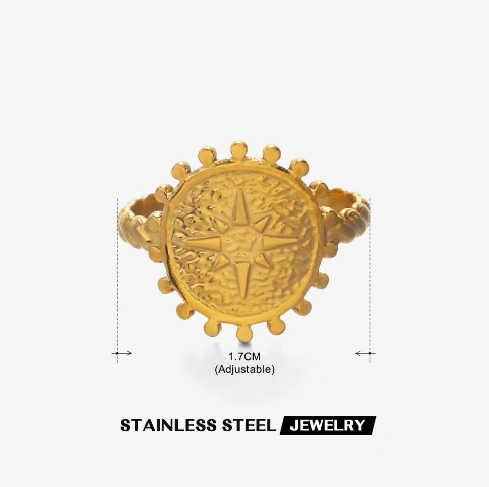 Celestial Compass Coin Ring — Gold