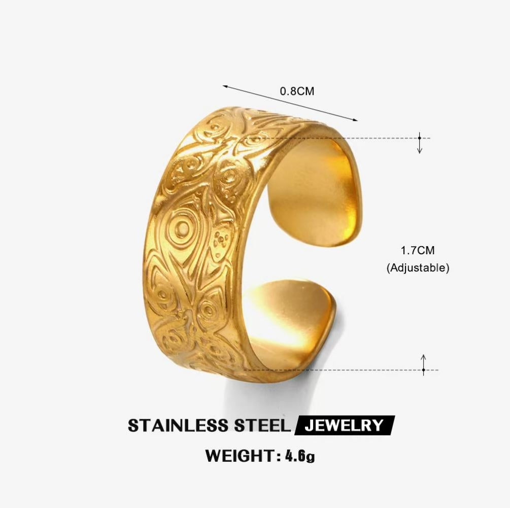 Engraved Talisman Wide Ring — Gold