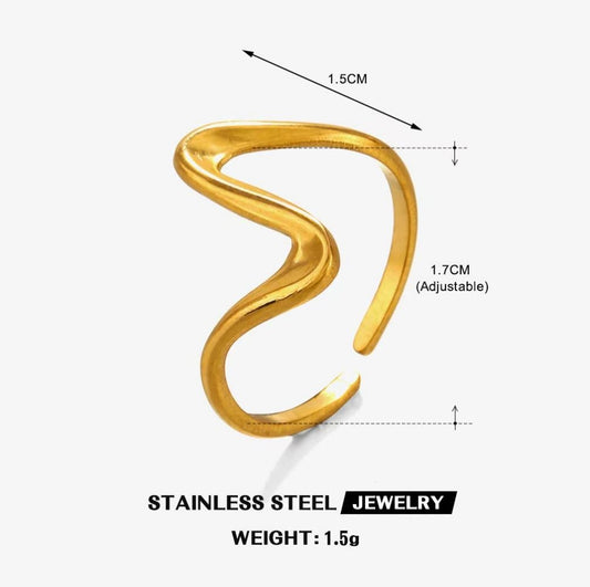 Sculpted Wave Open Band Ring — Gold