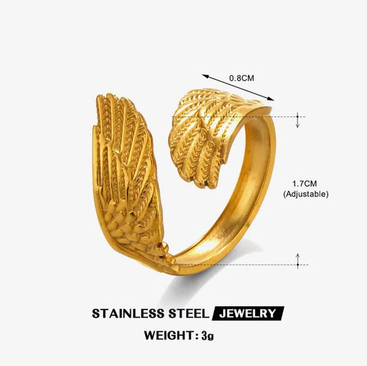 Angel Wing Feather Wrap Ring — Gold