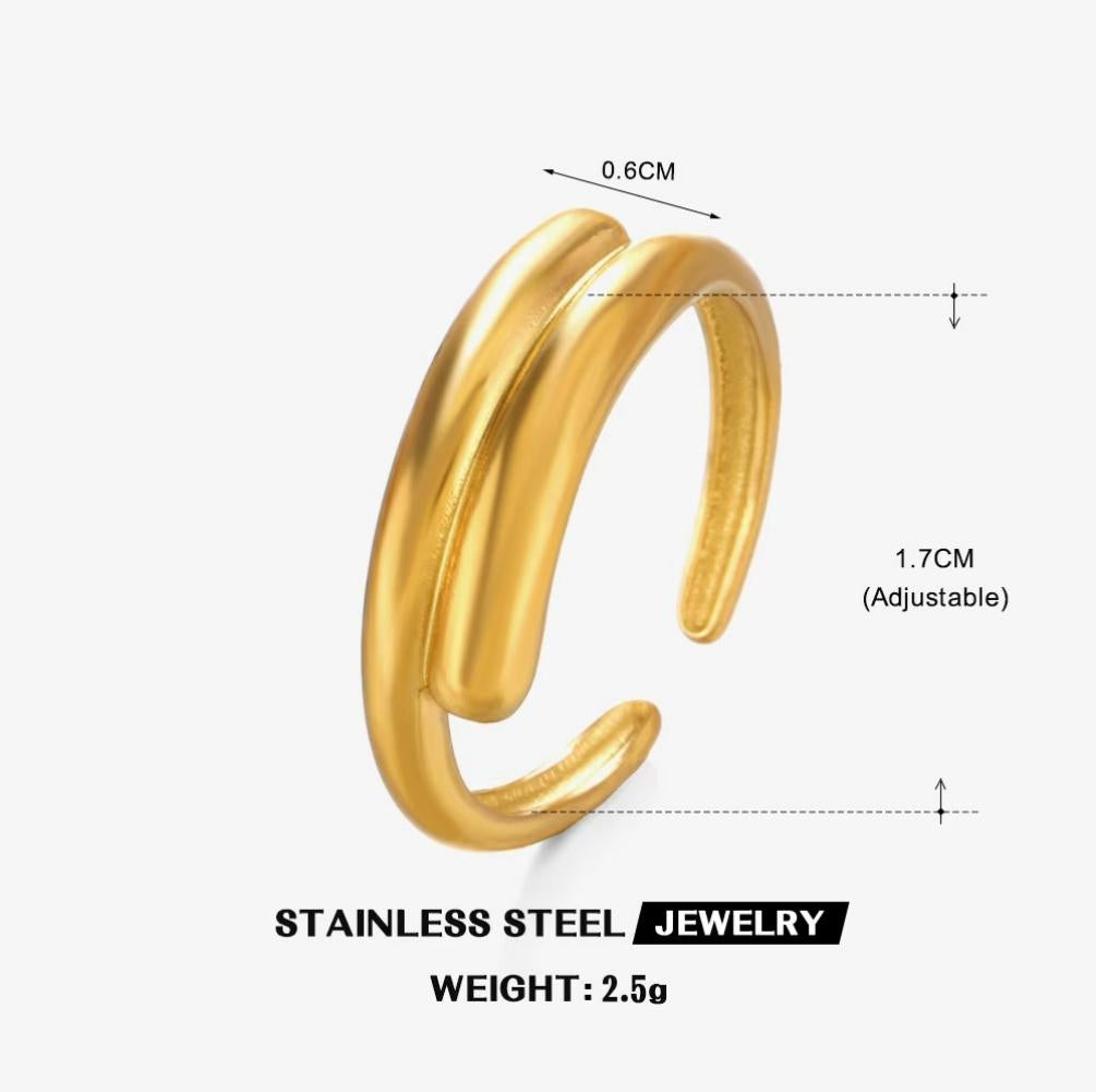 Double Line Stacked Open Ring — Gold