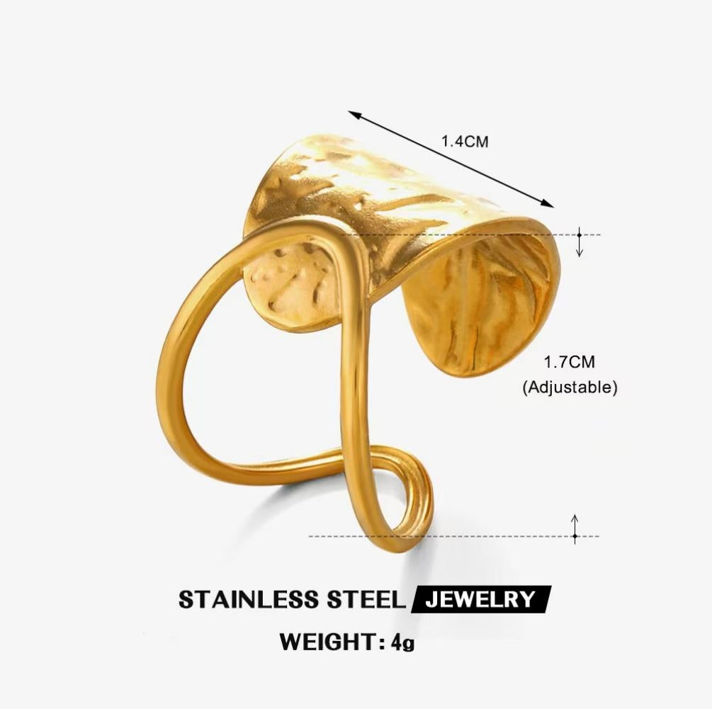 Hammered Wide Cuff Wrap Ring — Gold