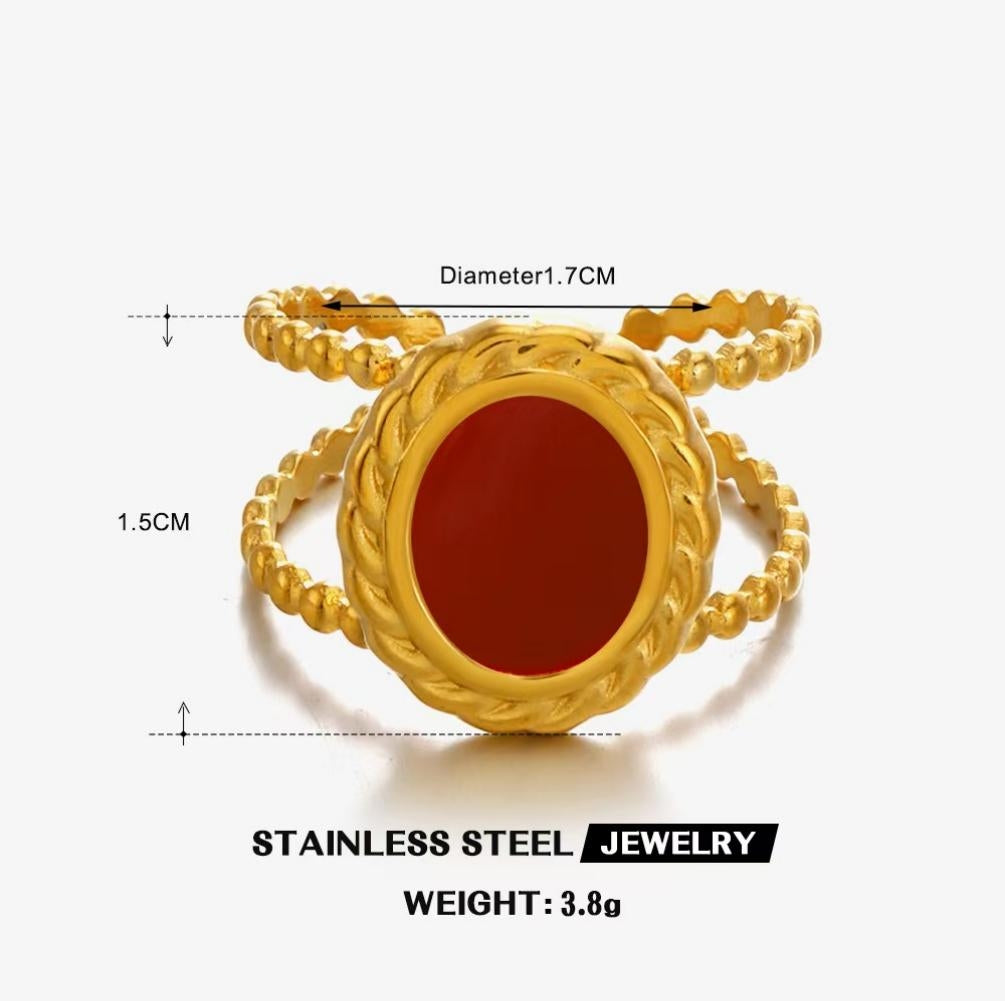 Carnelian Oval Rope-Frame Double-Band Ring — Gold