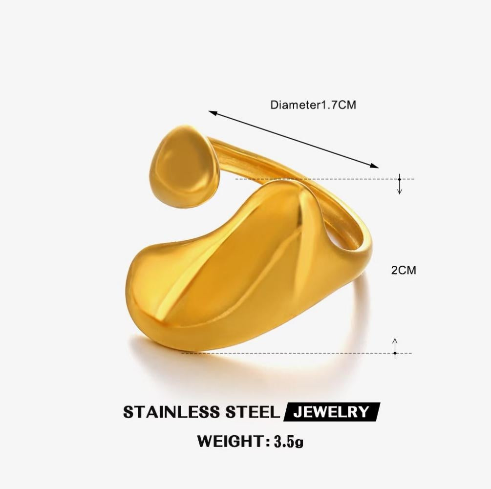 Folded Petal Wrap Open Ring — Gold