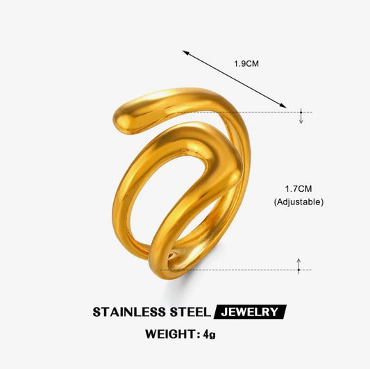 Open Oval Link Adjustable Ring — Gold