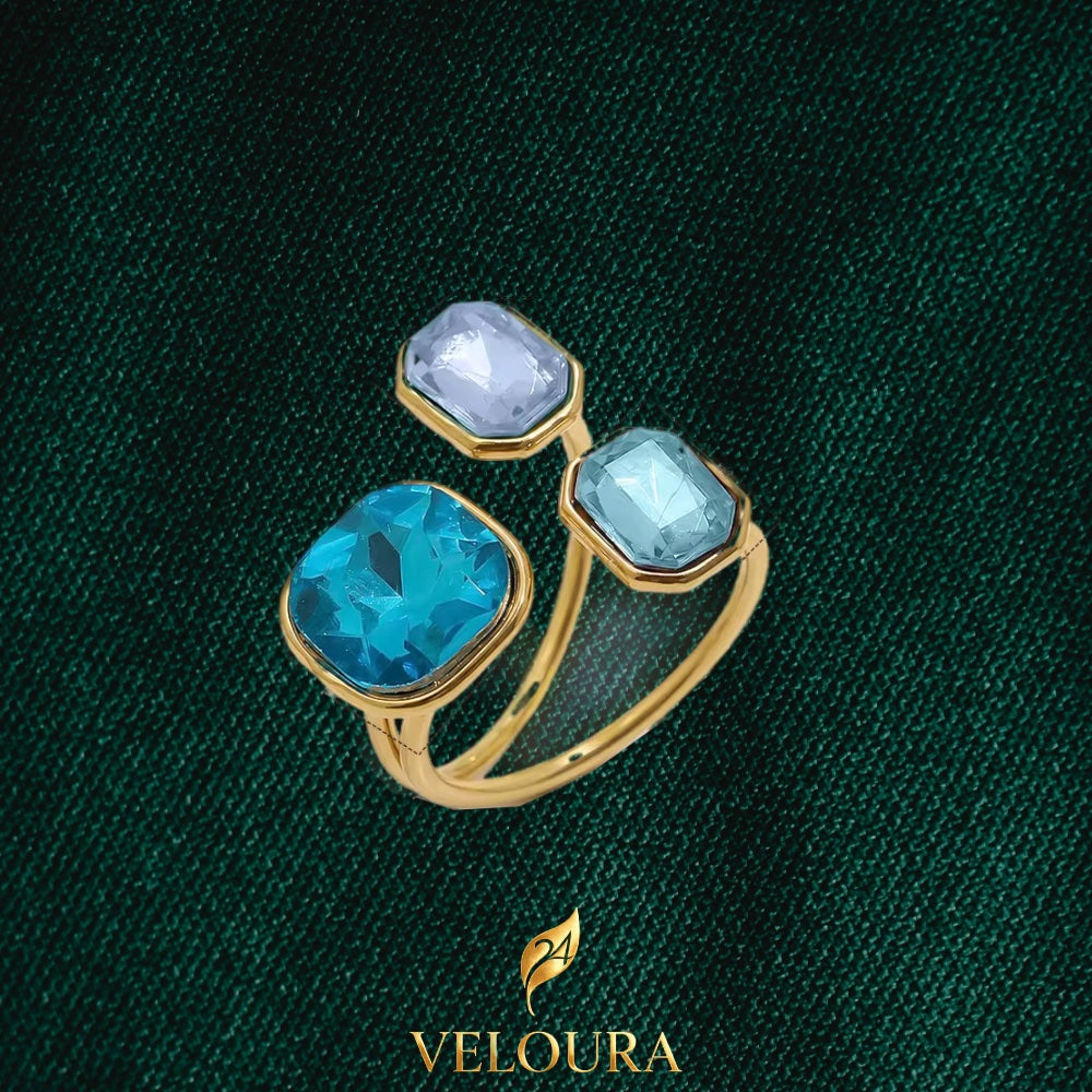 Marina Aqua Trio Statement Ring — 18K gold PVD plated