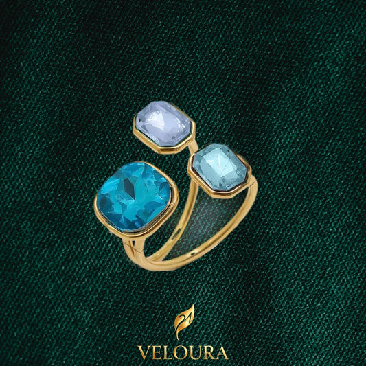 Marina Aqua Trio Statement Ring — 18K gold PVD plated
