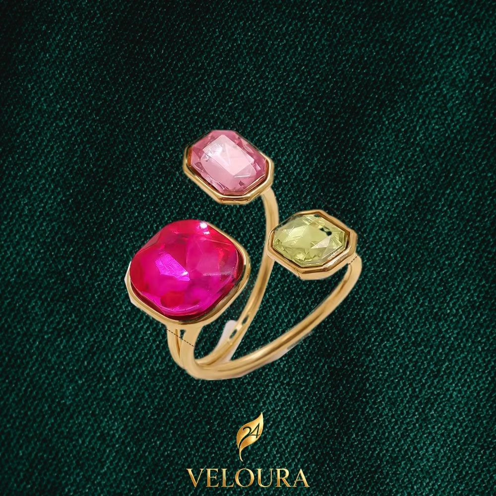 Fuchsia Sorbet Trio Statement Ring — 18K gold PVD plated