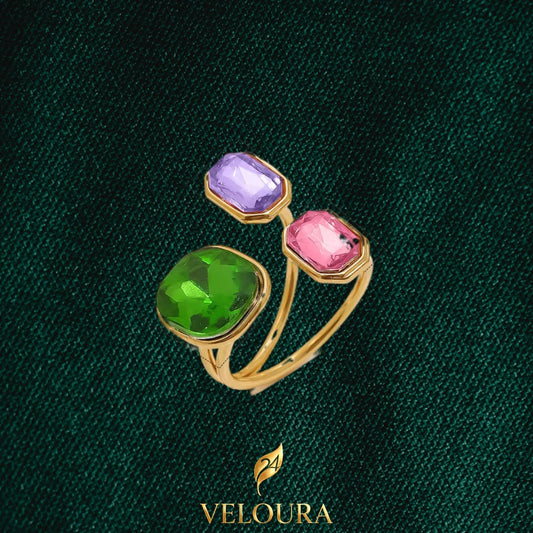 Pastel Bloom Trio Statement Ring — 18K gold PVD plated