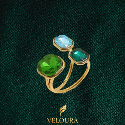 Emerald Lagoon Trio Statement Ring — 18K gold PVD plated