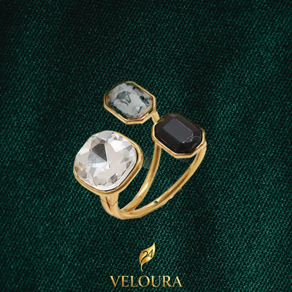 Tuxedo Noir Trio Statement Ring — 18K gold PVD plated