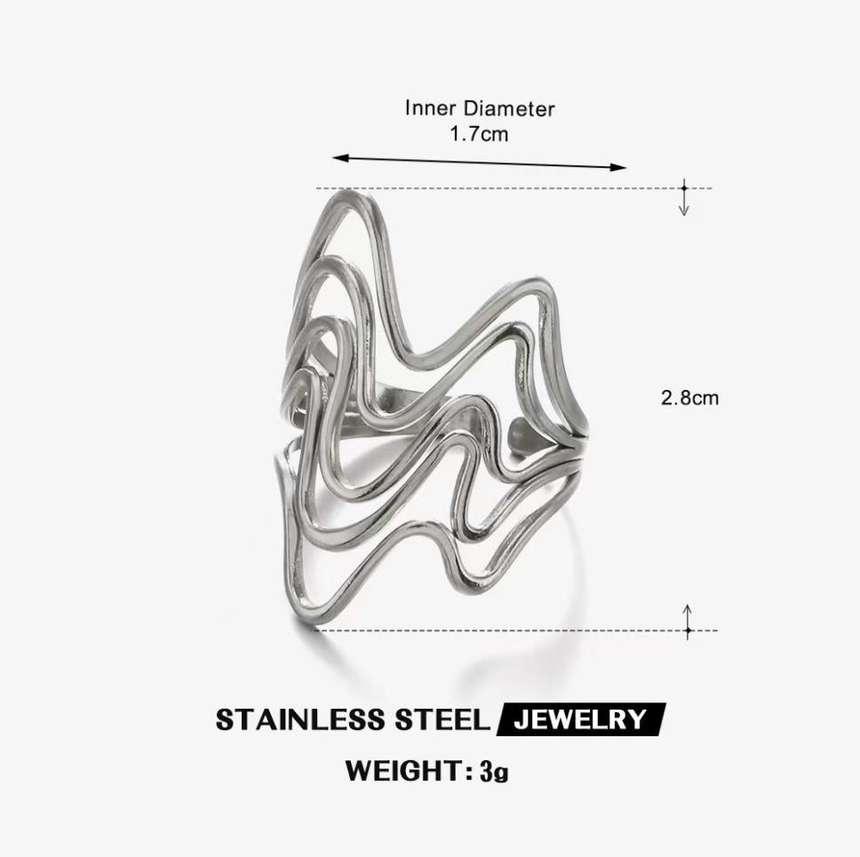 Rippling Wave Multi-Band Ring — Silver