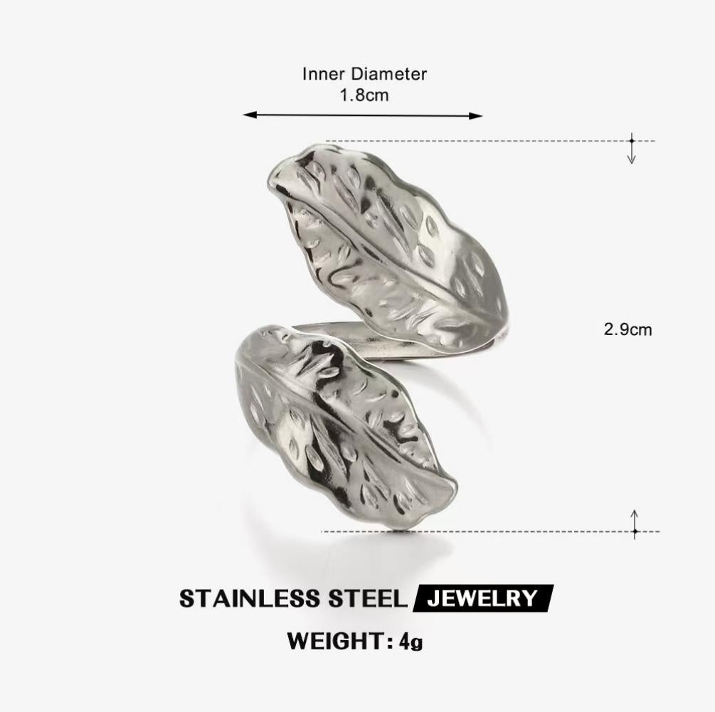 Double Leaf Wrap Ring — Silver
