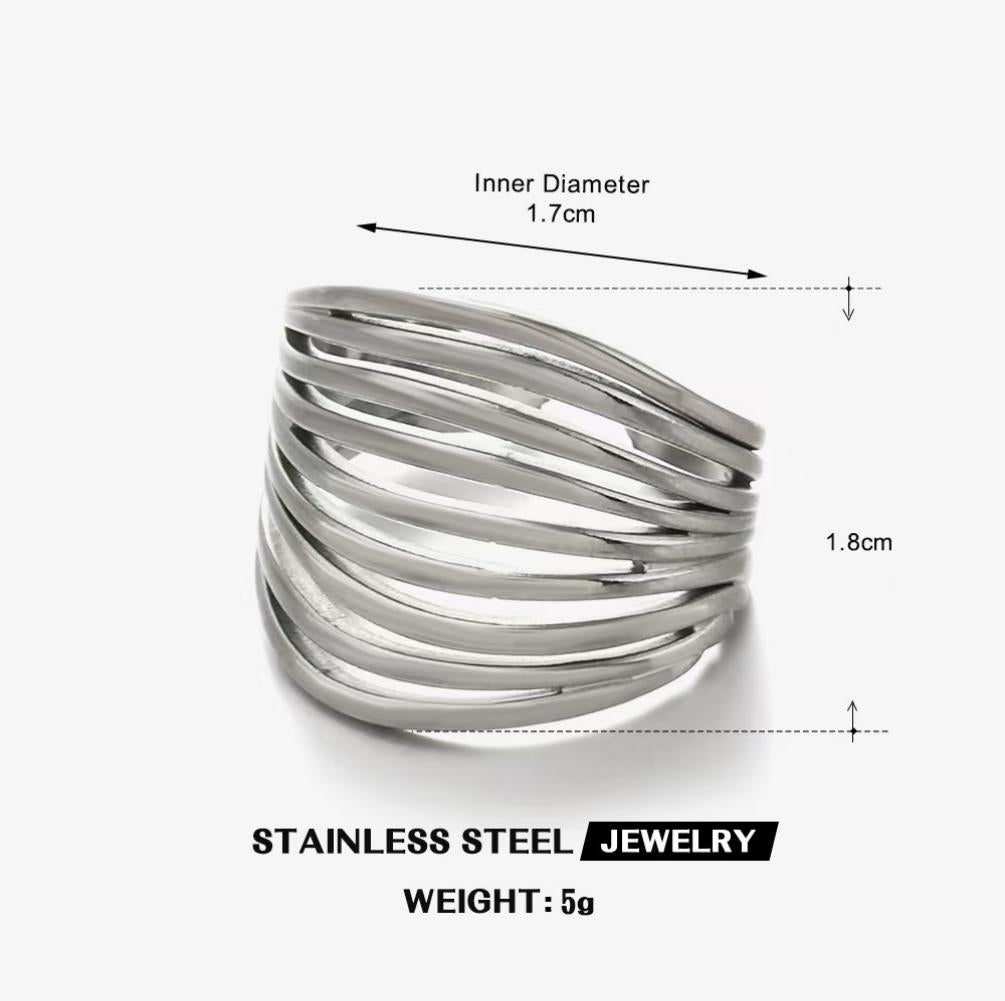 Multi-Strand Wave Wide Band Ring — Silver