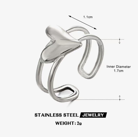 Floating Heart Double-Band Ring — Silver