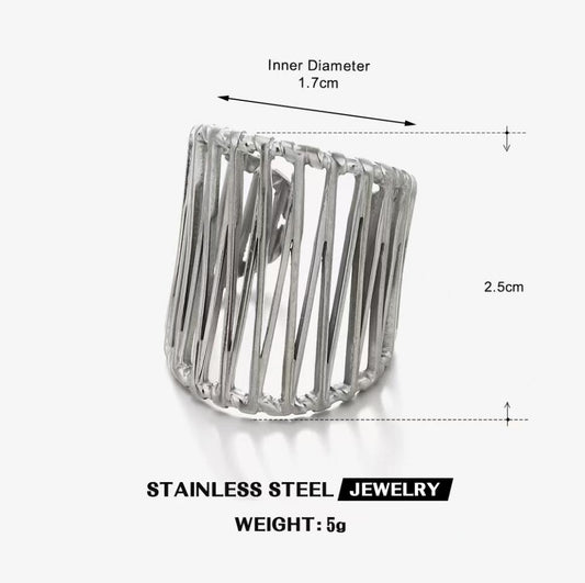 Woven Wire Cage Wide Ring — Silver