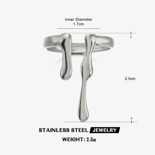 Molten Drip Abstract Ring — Silver