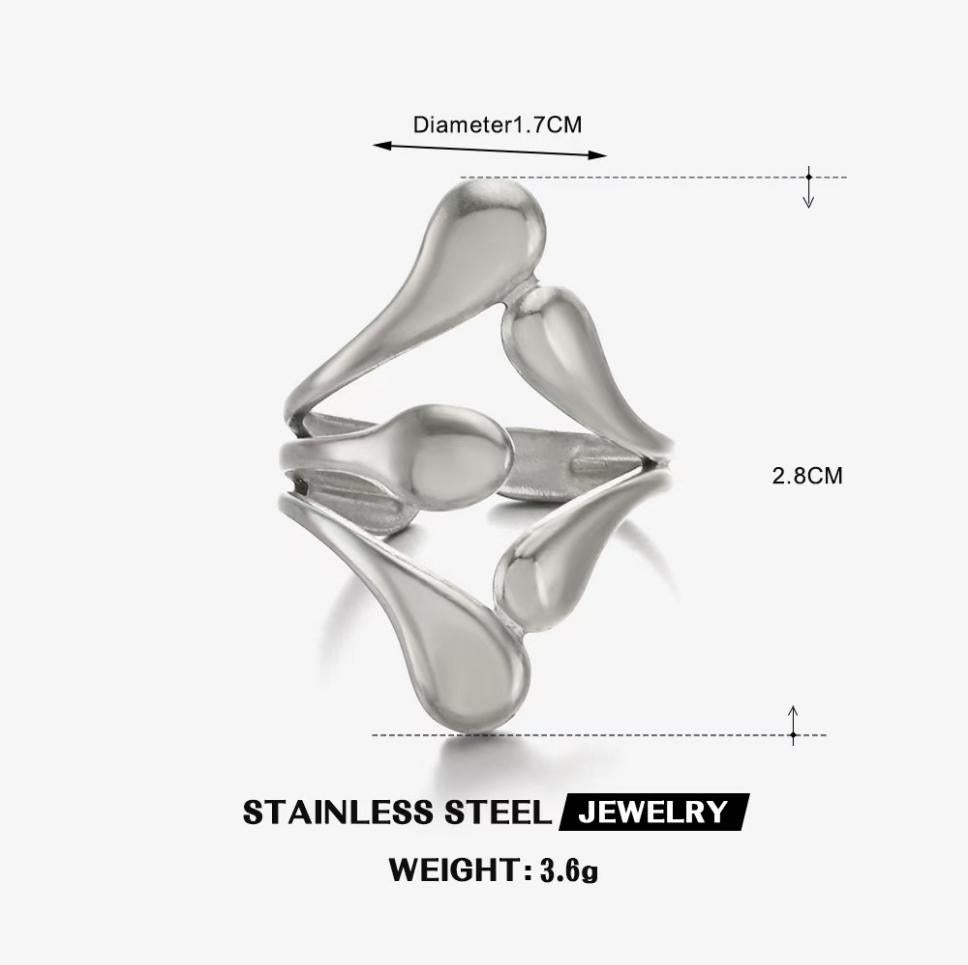 Cascading Teardrop Leaf Ring — Silver
